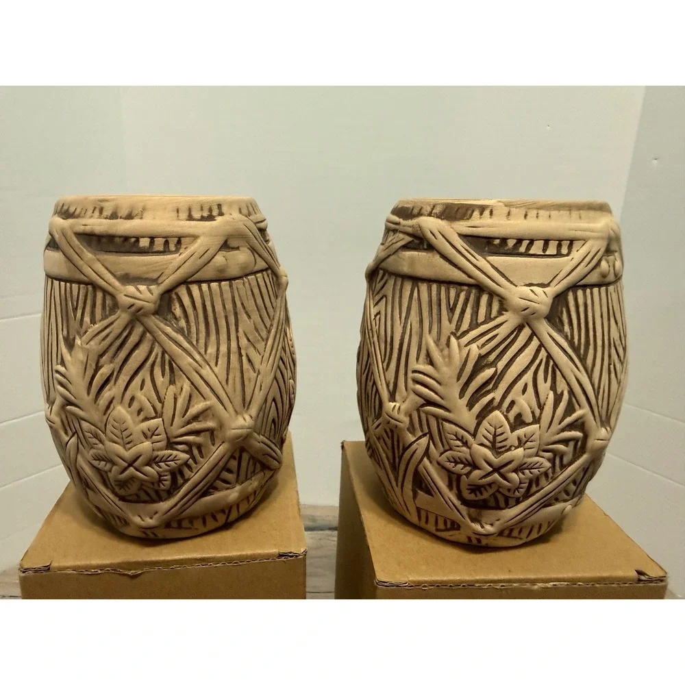 2x Plantation Rum Barrel Tiki Mug Art By BAI 2018 Limited Edition Hawaii 4.5